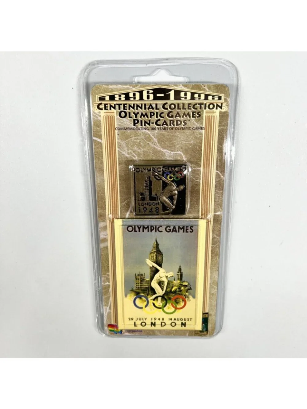 Vintage 1996 Centennial Collection Olympic Games Pin on Card Sealed London 1948